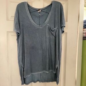 Free People - Distressed Blue Scoop Tee